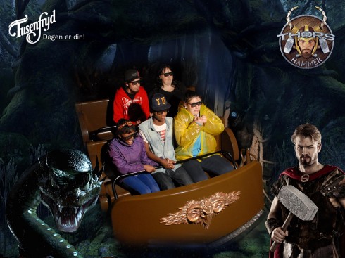 Image of photography of guests on theme park ride.