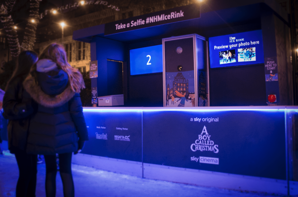 Image of a photo staton at a Ice rink.